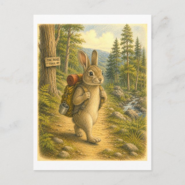 Postal Ilustración de conejo caminando (Anverso)