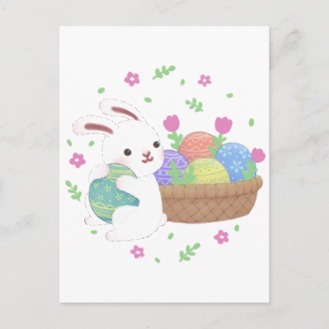 Postal Ilustracion de conejo de Pascua (Anverso)