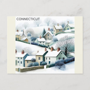 Postal Ilustracion de Connecticut Snowy Winter Village