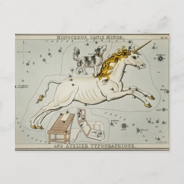 Postal Ilustracion de constelación de época (Anverso)