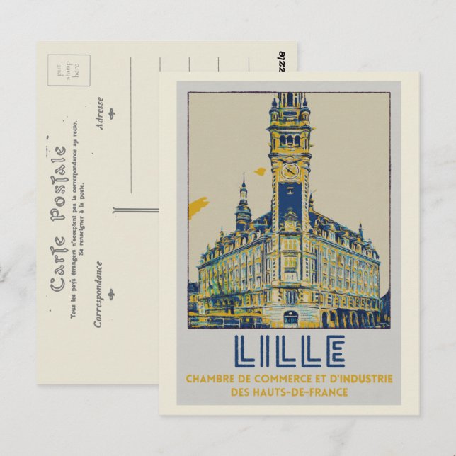 Postal Ilustracion de construcción lille icónica Francia (Anverso / Reverso)