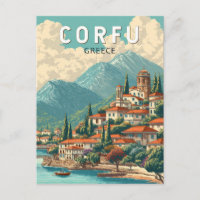 Ilustración de Corfú Grecia Arte de Viaje Vintage