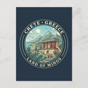 Postal Ilustración de Creta Grecia Arte de Viaje Insignia