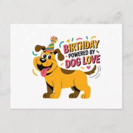 Postal Ilustración de Cumpleaños de Perro con Amor Fiesta