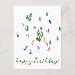 Postal Ilustración de cumpleaños de snowboard