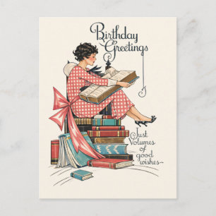 Postal Ilustración de cumpleaños para amantes de libros a