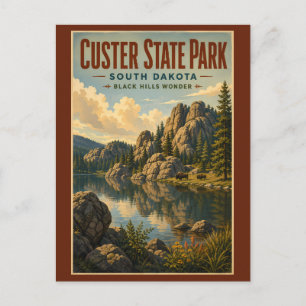 Postal Ilustración de Custer State Park Dakota del Sur Vi