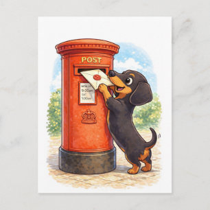 Postal Ilustración de dachshund lindo enviando carta