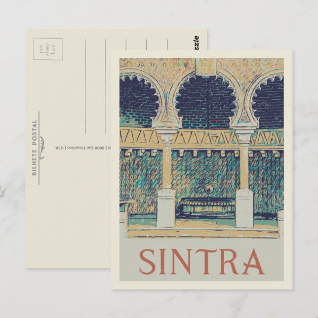 Postal Ilustracion de decoración sintra morisca Portugal (Anverso / Reverso)