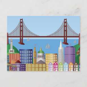 Postal Ilustracion de dibujo de la ciudad de San Francisc