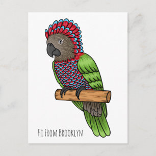 Postal Ilustración de dibujos animados de loro de cabeza 