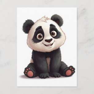 Postal Ilustración de dibujos animados de oso panda senta