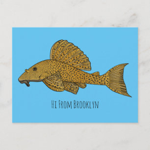 Postal Ilustración de dibujos animados de pez pleco