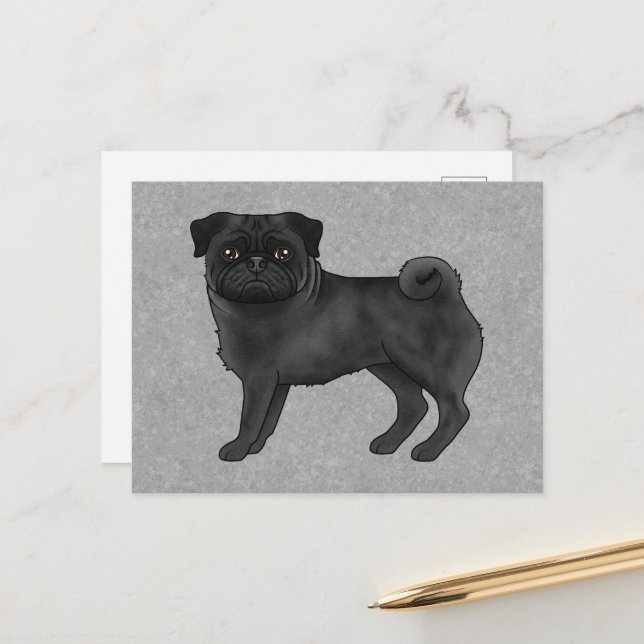 Postal Ilustración de dibujos animados de Pug azul de per (Anverso/Reverso In Situ)