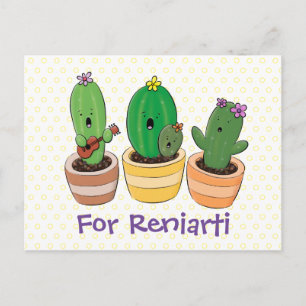 Postal Ilustración de dibujos animados de trío de cactus