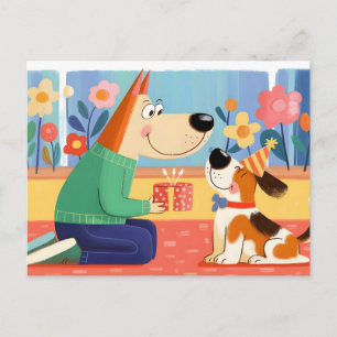 Postal Ilustración de dibujos animados de un perro que le