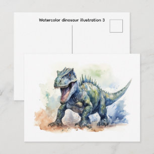 Postal Ilustración de dinosaurio en acuarela 3