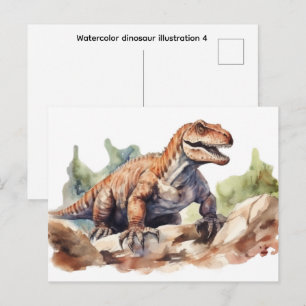 Postal Ilustración de dinosaurio en acuarela 4