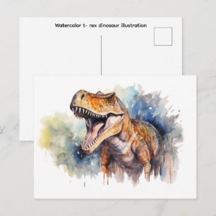Postal Ilustración de dinosaurio t-rex acuarela