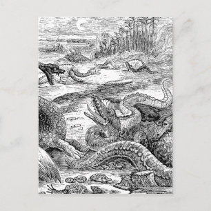 Postal Ilustracion de dinosaurios de la época de 1800 - D