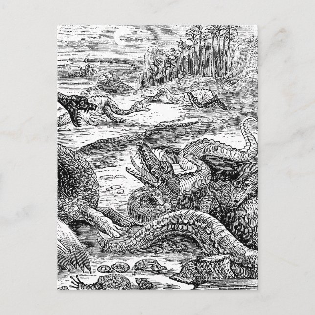 Postal Ilustracion de dinosaurios de la época de 1800 - D (Anverso)