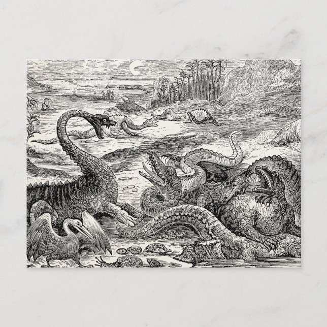 Postal Ilustracion de dinosaurios de la época de 1800 - D (Anverso)