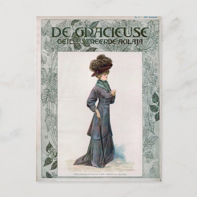 Postal Ilustracion de diseño de moda de las damas de époc (Anverso)
