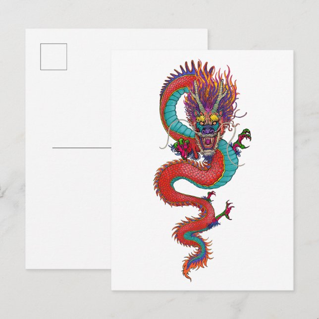 Postal Ilustración de dragón chino antiguo (Anverso / Reverso)