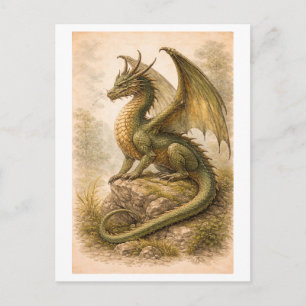 Postal Ilustración de dragón de estilo vintage (serie Myt