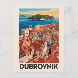 Postal Ilustración de Dubrovnik Croacia Arte de viaje vin