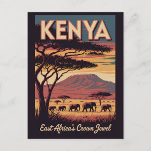 Postal Ilustración de elefantes de Kenia Arte de viaje vi