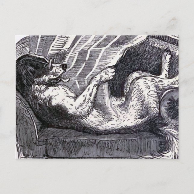 Postal ilustracion de época "Diario de lectura de perros" (Anverso)