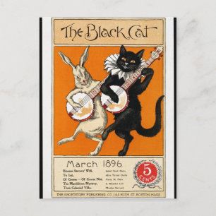 Postal Ilustracion de época, el gato negro, 1896