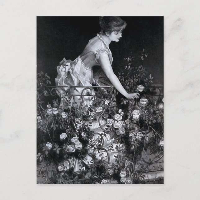 Postal ilustracion de época "Entre los Rosas" (Anverso)