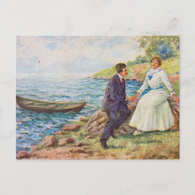 Postal Ilustracion de época Pareja romántica (Anverso)