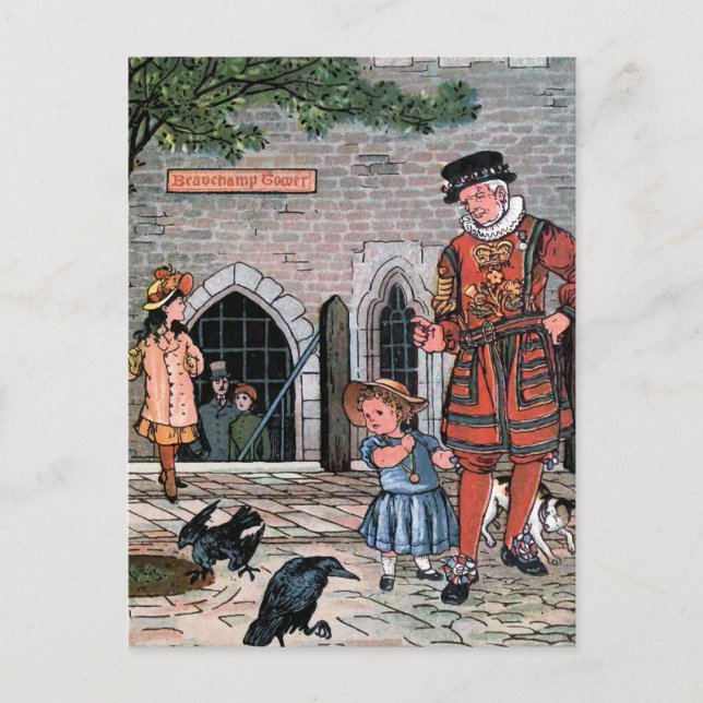 Postal ilustracion de época "Tower of London Ravens" (Anverso)