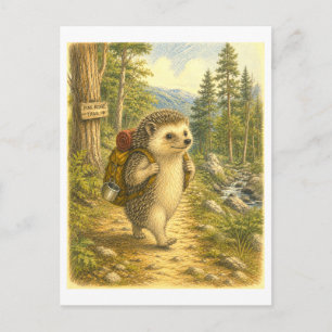 Postal Ilustración de erizo de tierra caminando