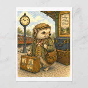 Postal Ilustración de Erizo Viajero