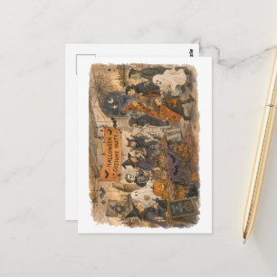 Postal Ilustración de escena de fiesta de disfraces de Ha