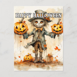 Postal Ilustracion de espantapájaros de Halloween Super C