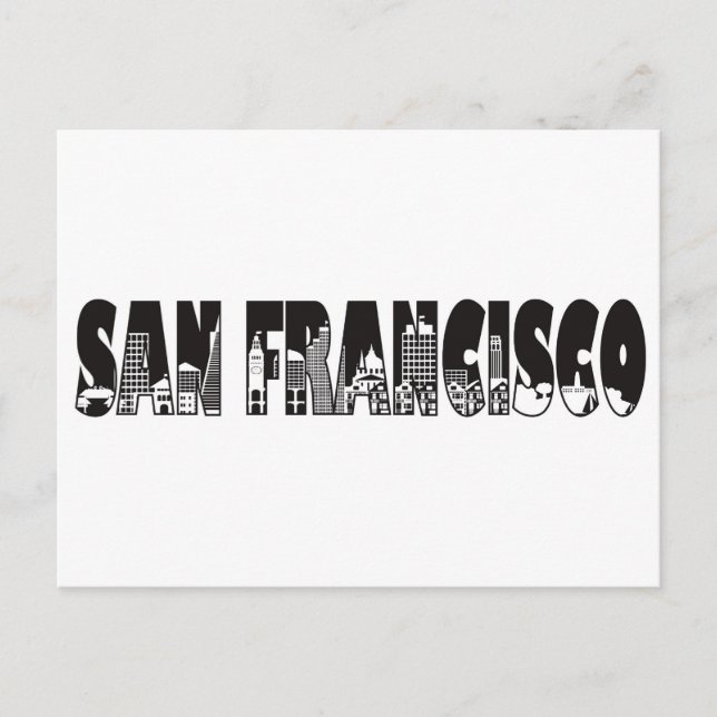 Postal Ilustracion de esquema de texto de San Francisco (Anverso)