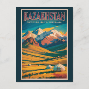 Postal Ilustración de estepas de Kazajistán Arte de viaje