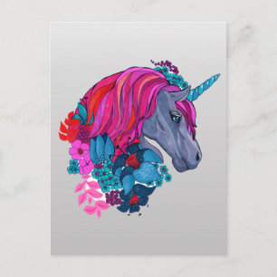 Postal Ilustracion de fantasía de Unicornio Cute Violet