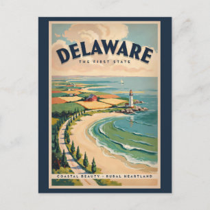 Postal Ilustración de faro de Delaware Arte de viaje retr