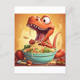 Postal Ilustracion de fideos de dinosaurios