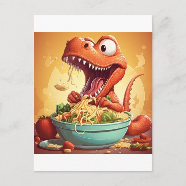 Postal Ilustracion de fideos de dinosaurios (Anverso)