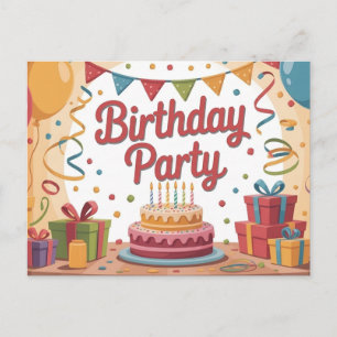 Postal Ilustración de fiesta de cumpleaños festiva con pa
