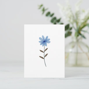 Postal Ilustración de Flor Azul Acuarela Arte Floral Eleg