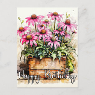 Postal Ilustración de flor de aster recién plantada