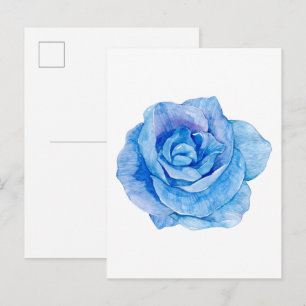 Postal Ilustración de flor de rosa azul acuarela